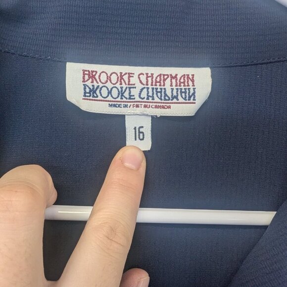 Vintage 90s Brooke Chapman Navy Oversize Blouse Button-Up Camp Collar US 16 - Picture 5 of 10
